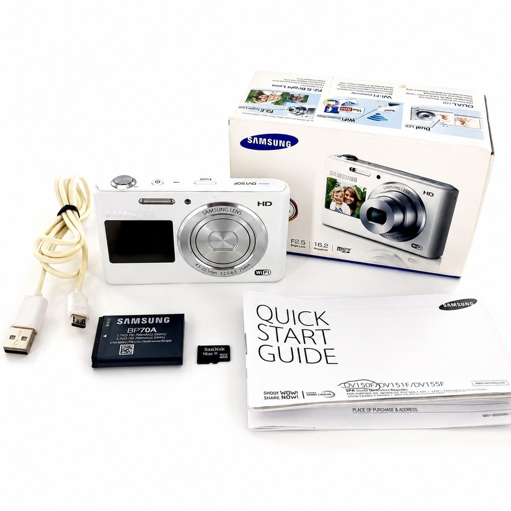 Samsung DualView DV150F 16.2MP Digital Camera White Complete In Box Tested Works